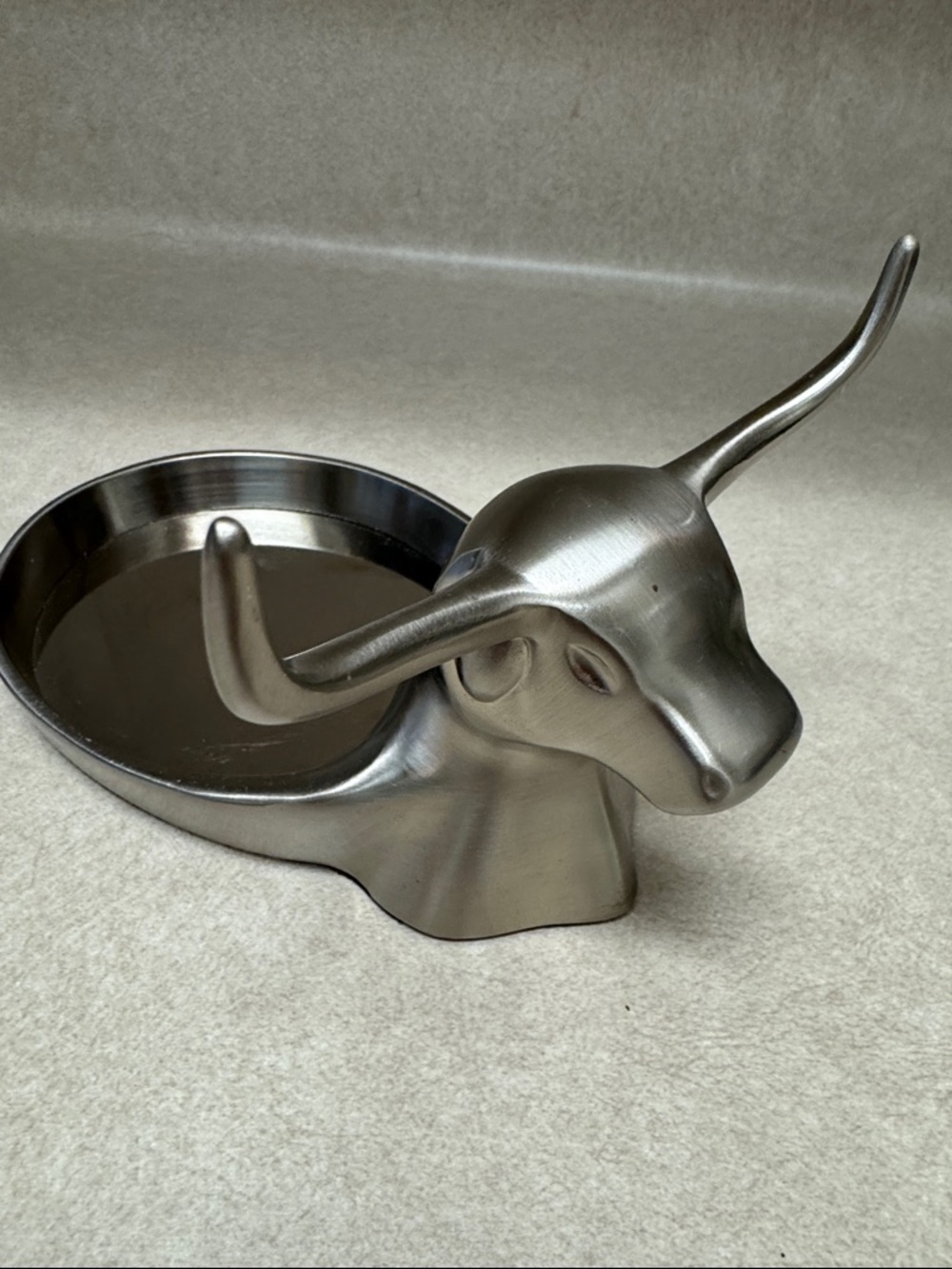 Metal Bull Trinket Dish - Silver Horned Catchall